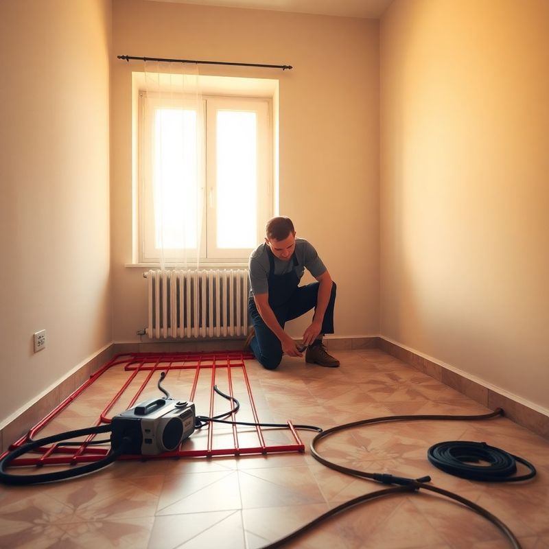 Installatore che monta un impianto di riscaldamento a pavimento